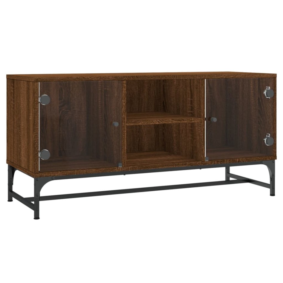 Mueble de TV con puertas de vidrio marrón roble 102x37x50