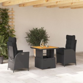 Set comedor de jardín 3 pzas con cojines ratán sintético
