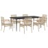 Set comedor de jardín 7 pzas con cojines ratán sintético