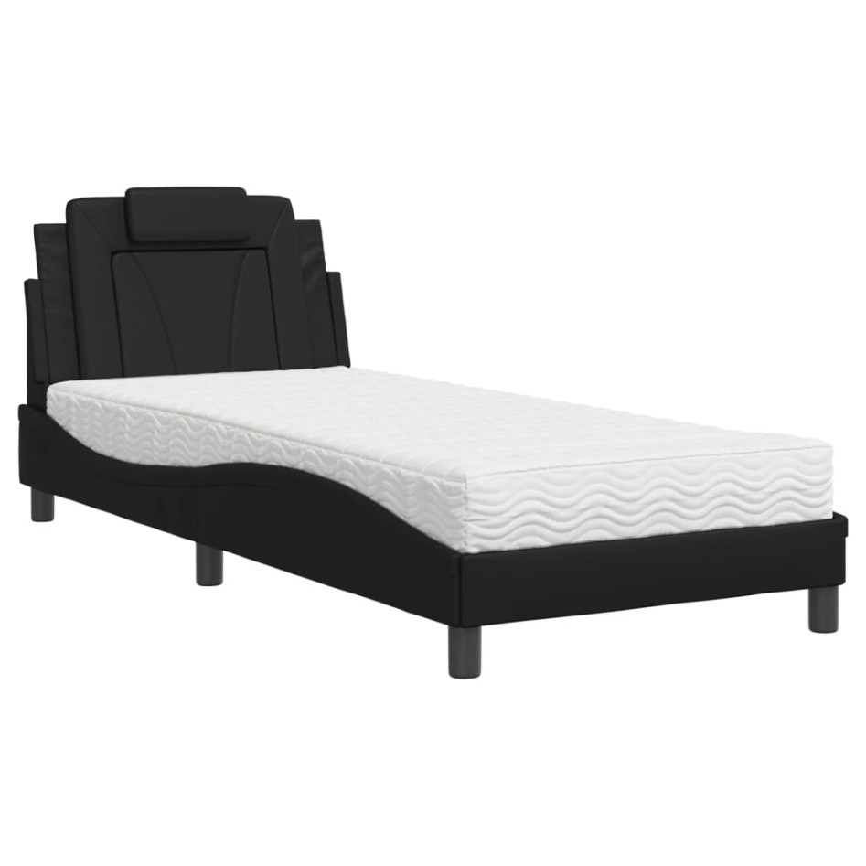 Cama con colchón cuero sintético negro 90x200