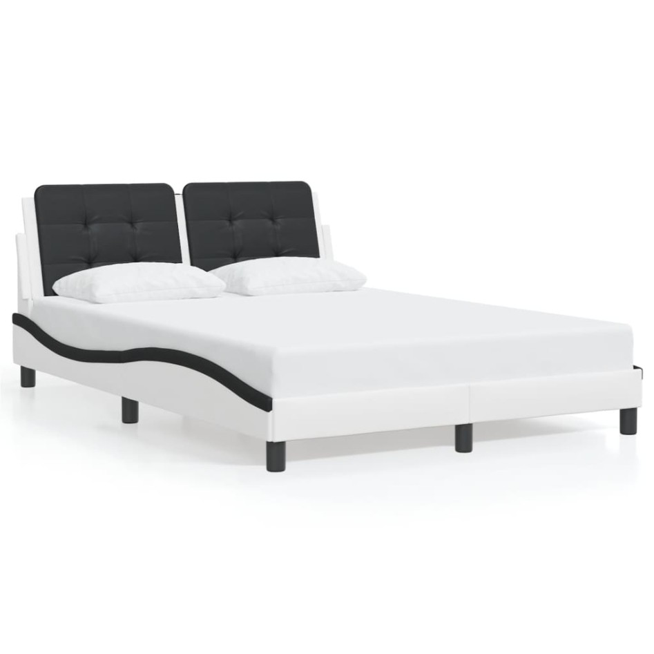 Estructura cama cabecero cuero sintético blanco negro