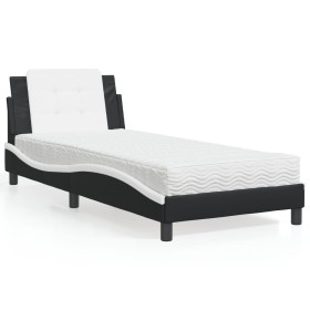 Cama con colchón cuero sintético negro y blanco 100x200