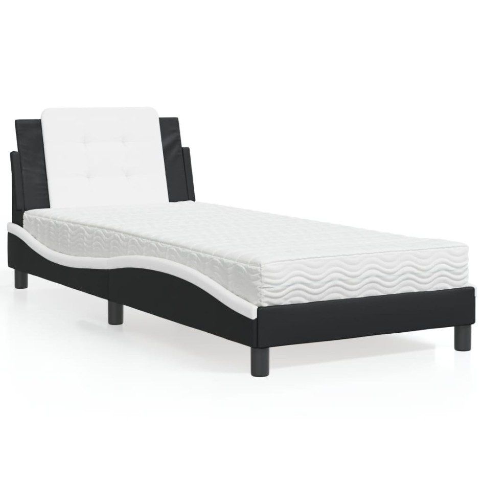 Cama con colchón cuero sintético negro y blanco 100x200