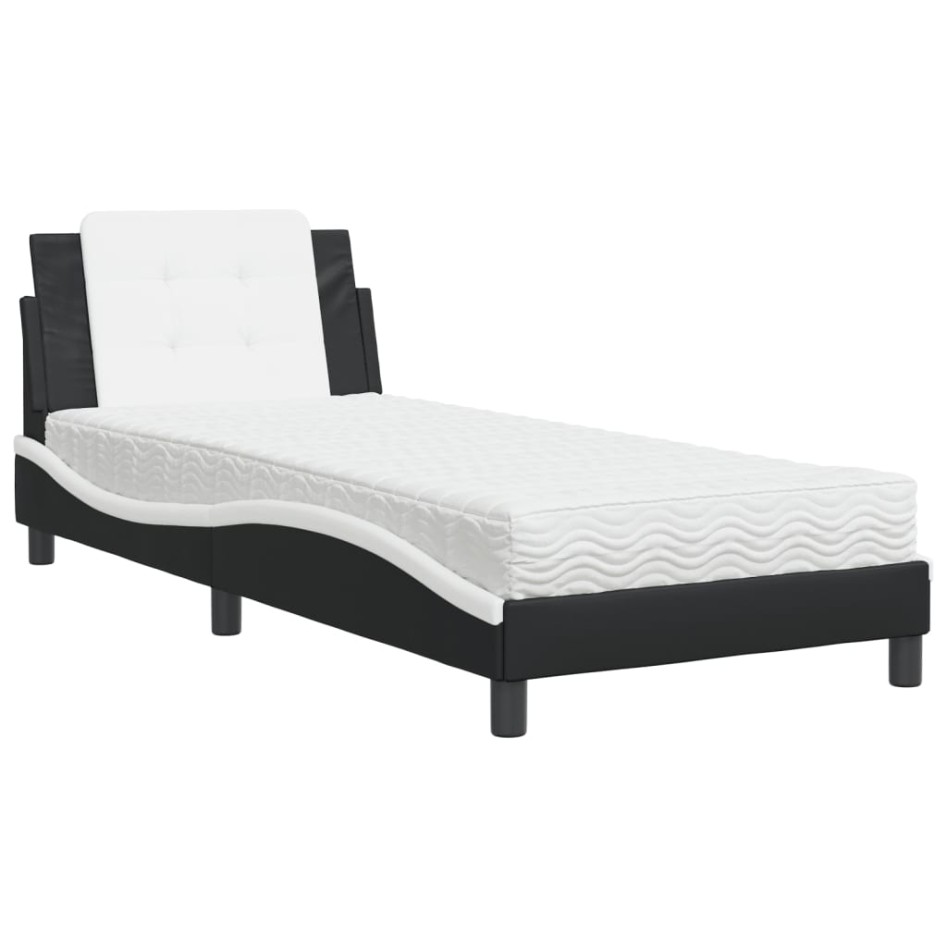 Cama con colchón cuero sintético negro y blanco 100x200