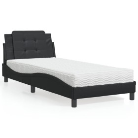 Cama con colchón cuero sintético negro 90x200