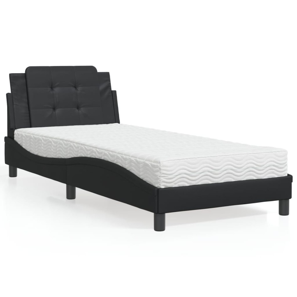 Cama con colchón cuero sintético negro 90x200