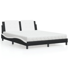 Cama con colchón cuero sintético negro y blanco 160x200