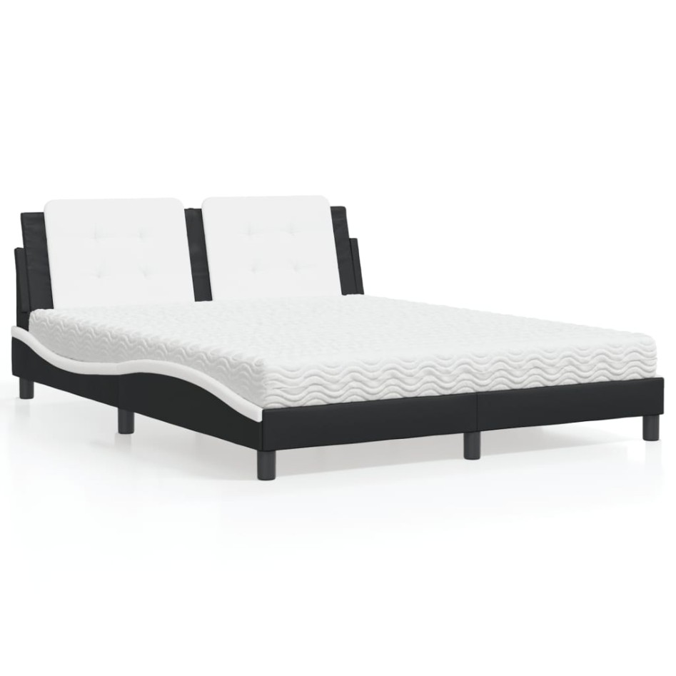 Cama con colchón cuero sintético negro y blanco 160x200