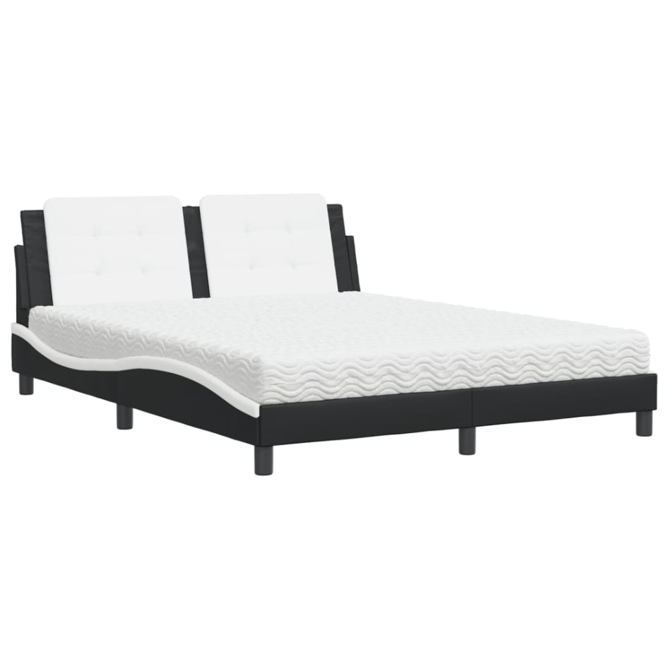 Cama con colchón cuero sintético negro y blanco 160x200