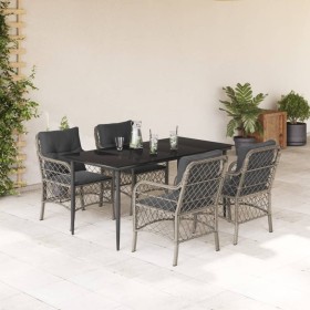 Set comedor de jardín 5 pzas cojines ratán sintético gris