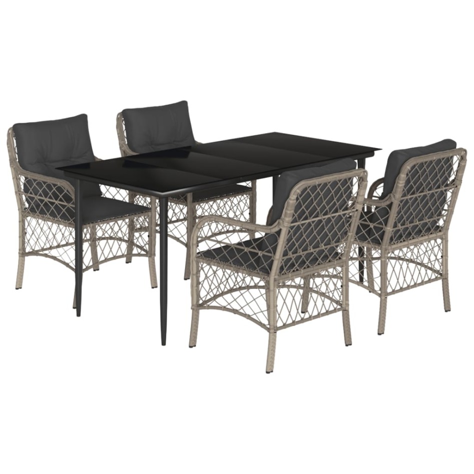 Set comedor de jardín 5 pzas cojines ratán sintético gris