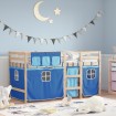 Cama alta para niños con cortinas madera pino azul 90x190 cm