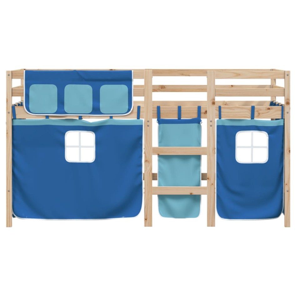 Cama alta para niños con cortinas madera pino azul 90x190