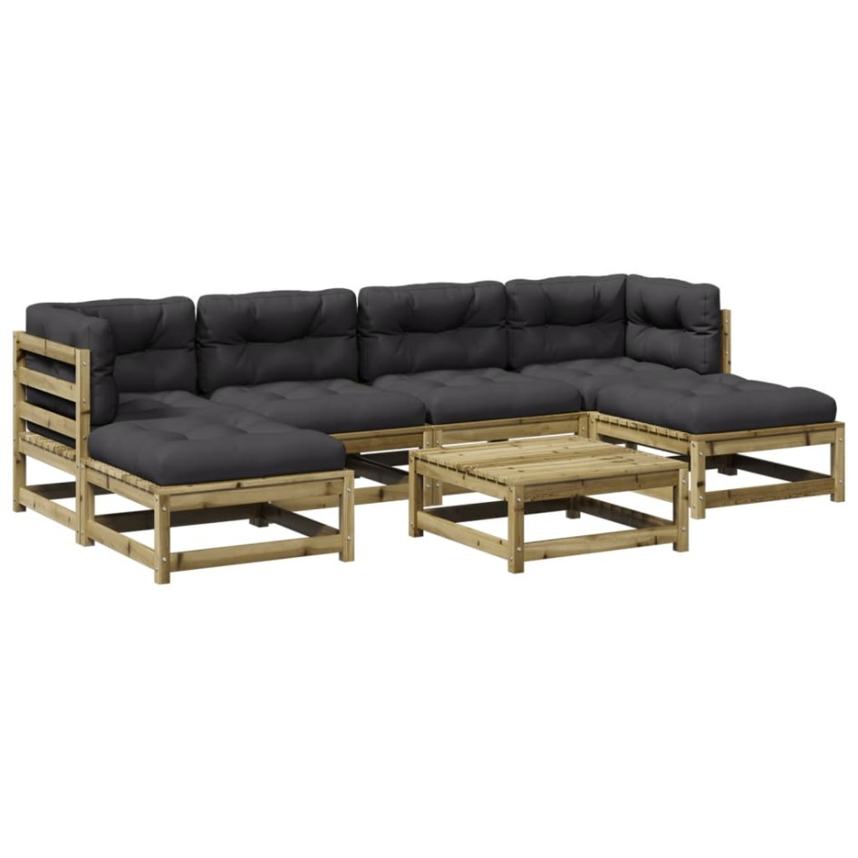 Set de sofás jardín 7 pzas con cojines madera pino