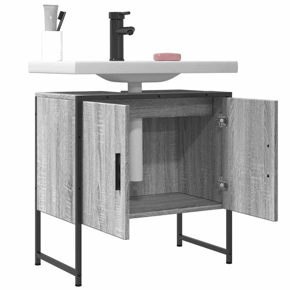 Armario lavabo baño madera ingeniería gris Sonoma 60x33x60