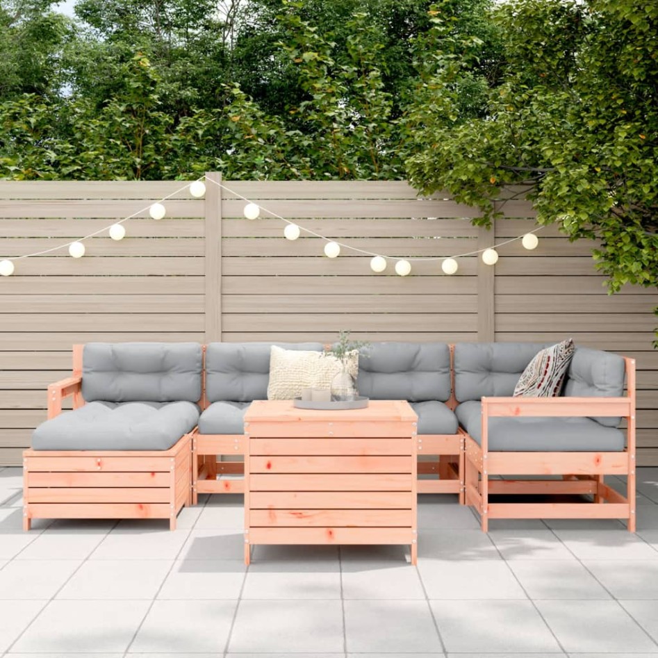 Juego de sofás de jardín 7 pzas madera maciza de abeto