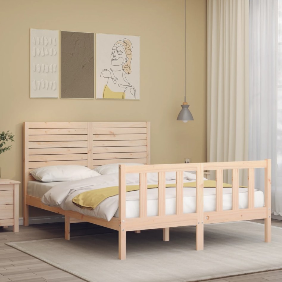 Estructura de cama sin colchón madera de pino blanca 140x200