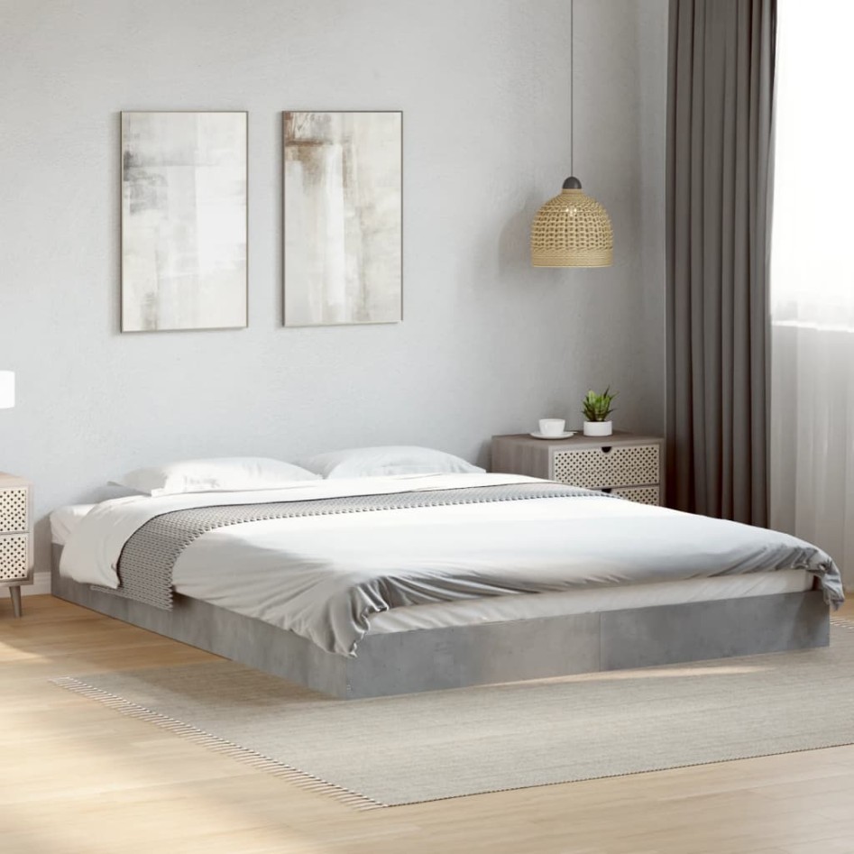 Estructura de cama madera de ingeniería gris hormigón