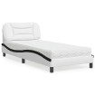 Cama con colchón cuero sintético blanco y negro 90x200 cm