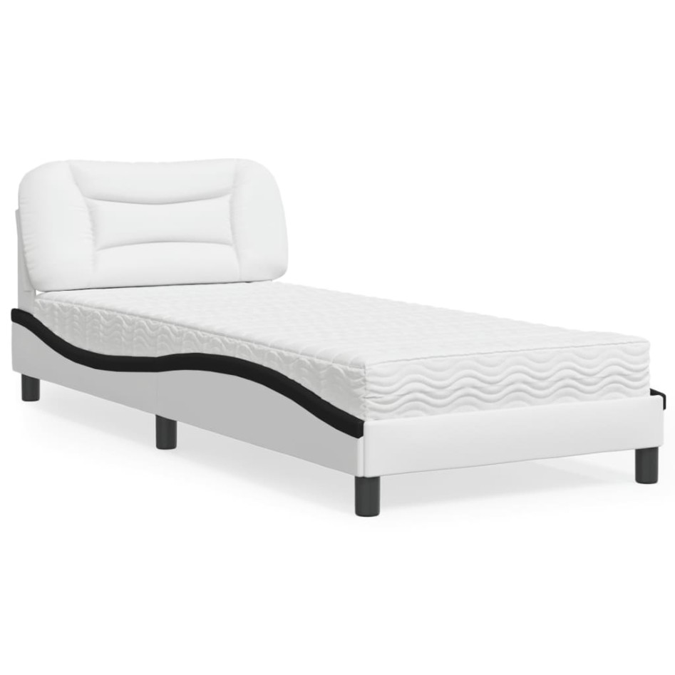 Cama con colchón cuero sintético blanco y negro 90x200