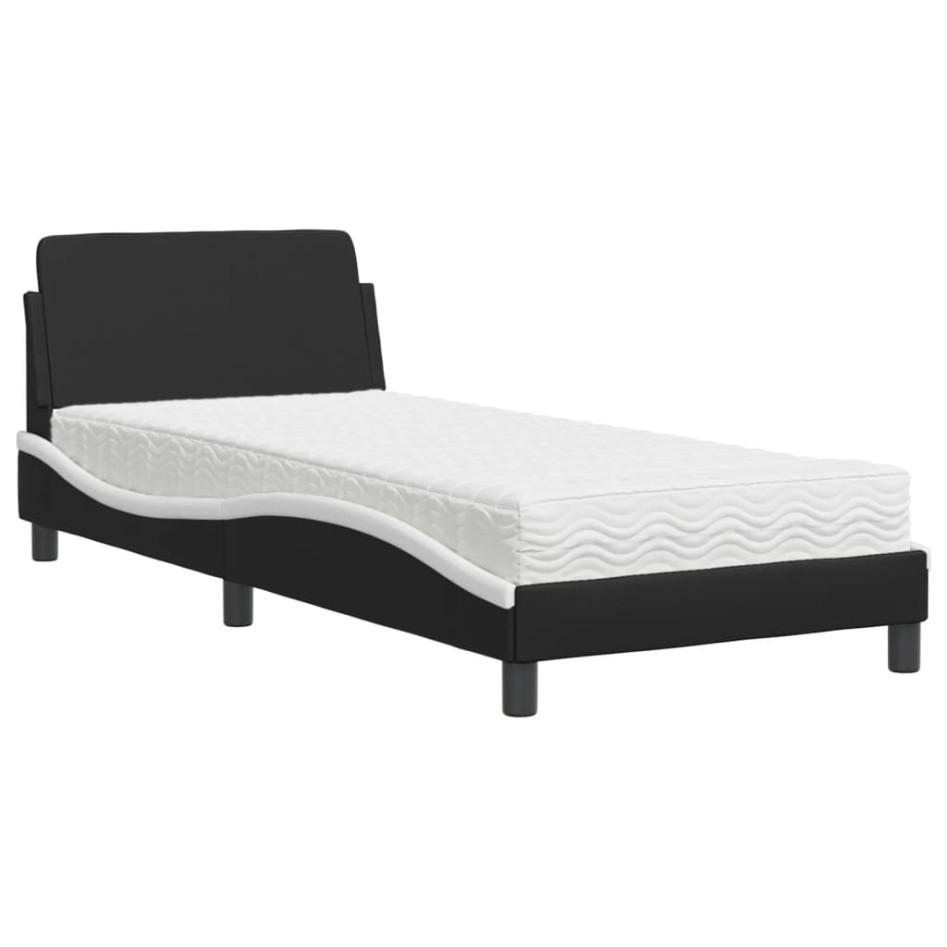 Cama con colchón cuero sintético negro y blanco 90x200
