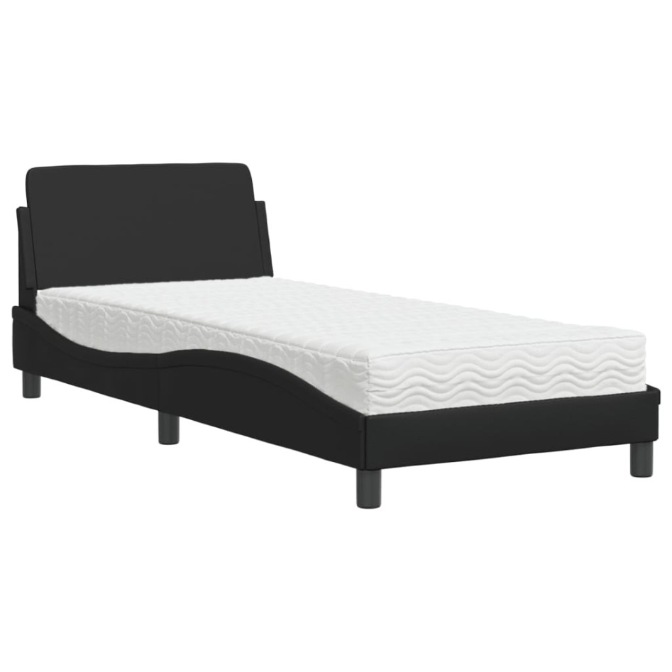 Cama con colchón cuero sintético negro 90x200
