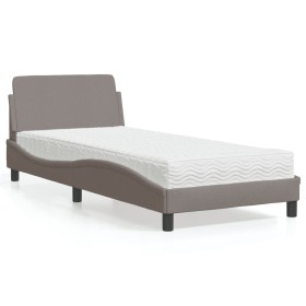 Cama con colchón tela gris taupe 90x200