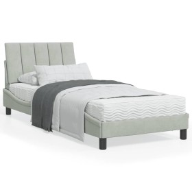 Cama con colchón terciopelo gris claro 90x200
