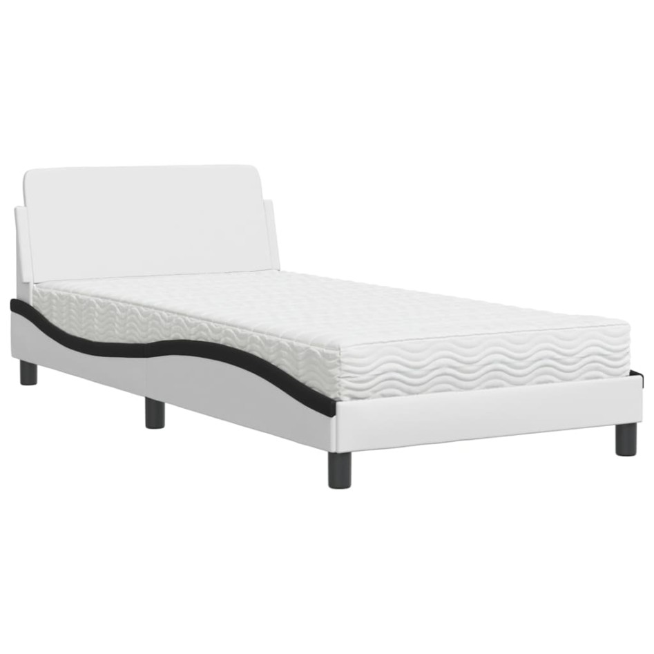 Cama con colchón cuero sintético blanco y negro 100x200