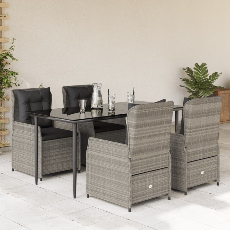 Set comedor de jardín 5 pzas cojines ratán sintético gris