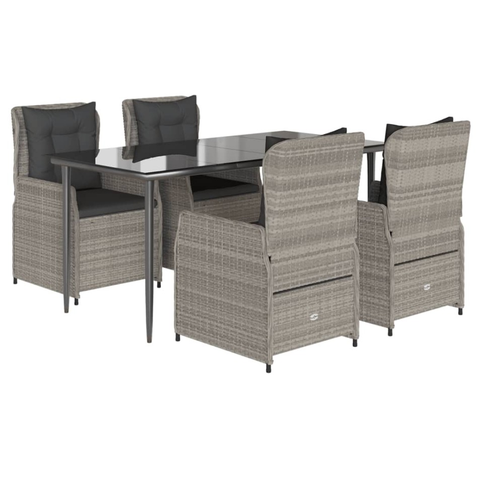 Set comedor de jardín 5 pzas cojines ratán sintético gris