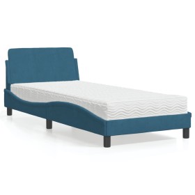 Cama con colchón terciopelo azul 90x200