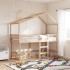 Cama alta con escalera y techo madera maciza de pino 90x190