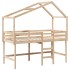 Cama alta con escalera y techo madera maciza de pino 90x190