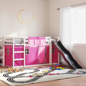 Litera con tobogán y cortinas rosa 90x190