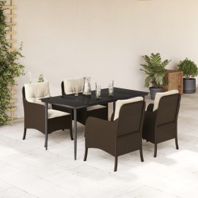 Set comedor de jardín 5 piezas y cojines ratán sintético