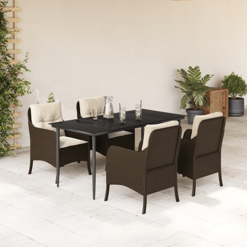 Set comedor de jardín 5 piezas y cojines ratán sintético