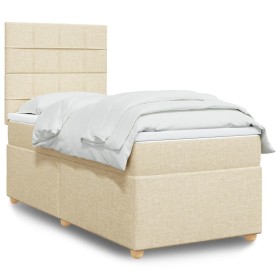 Cama box spring con colchón tela color crema 80x200