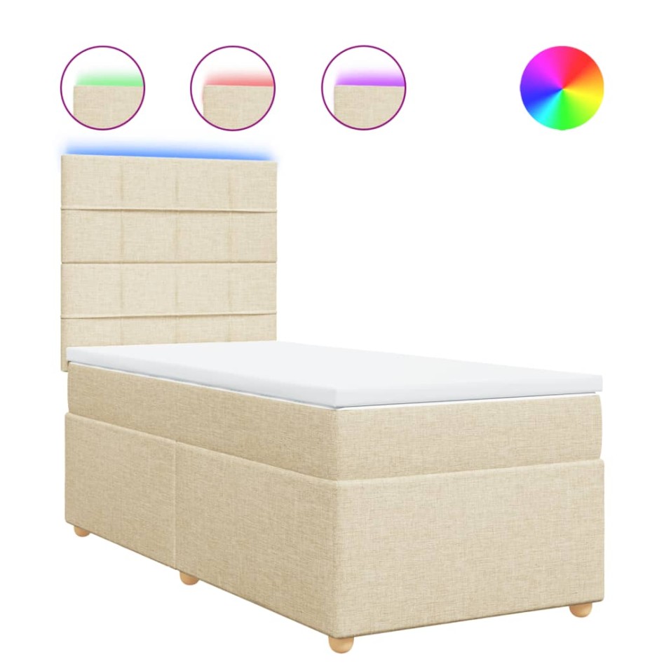 Cama box spring con colchón tela color crema 80x200