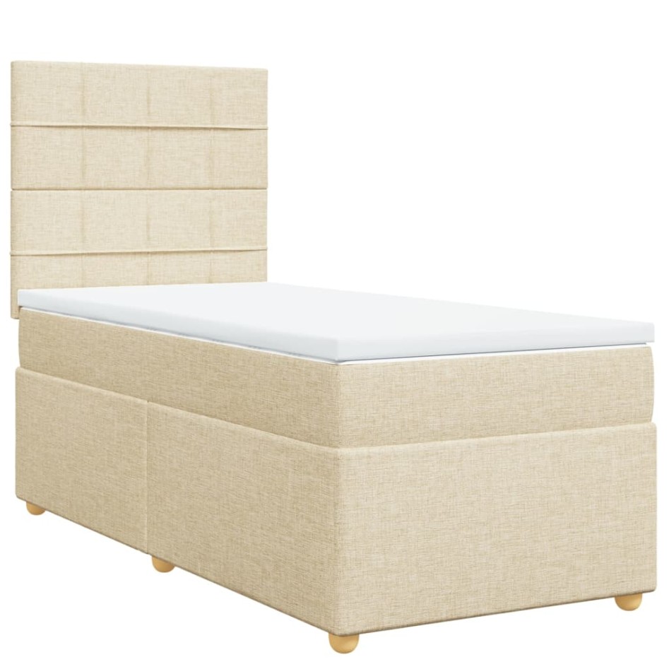 Cama box spring con colchón tela color crema 80x200