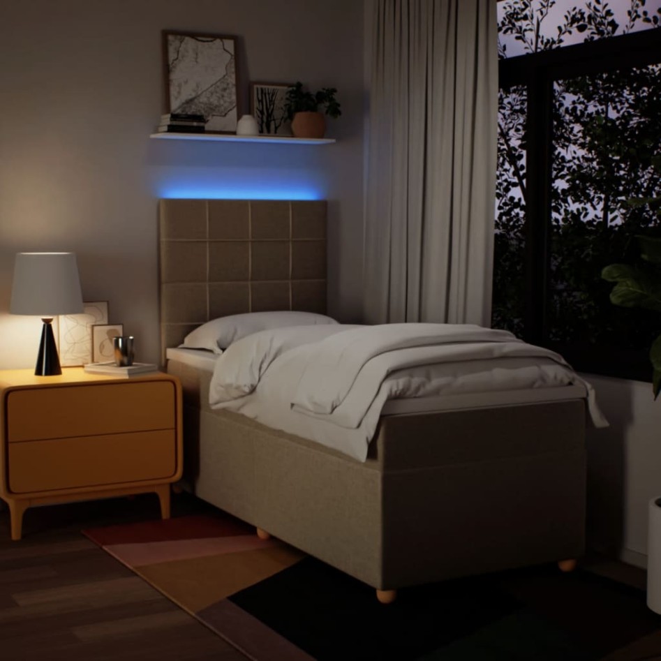 Cama box spring con colchón tela color crema 80x200