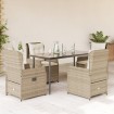 Set comedor de jardín 5 pzas con cojines ratán sintético beige