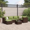 Set muebles de jardín 7 piezas y cojines ratán sintético marrón