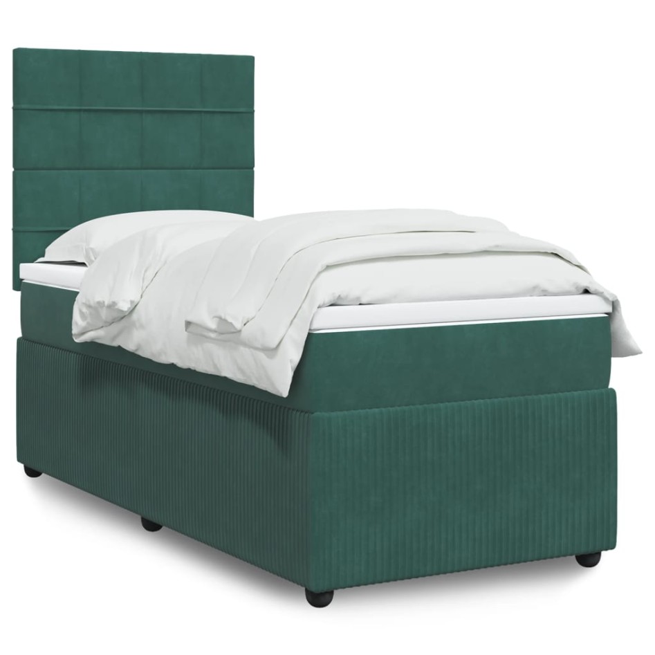 Cama box spring con colchón terciopelo verde oscuro 90x200