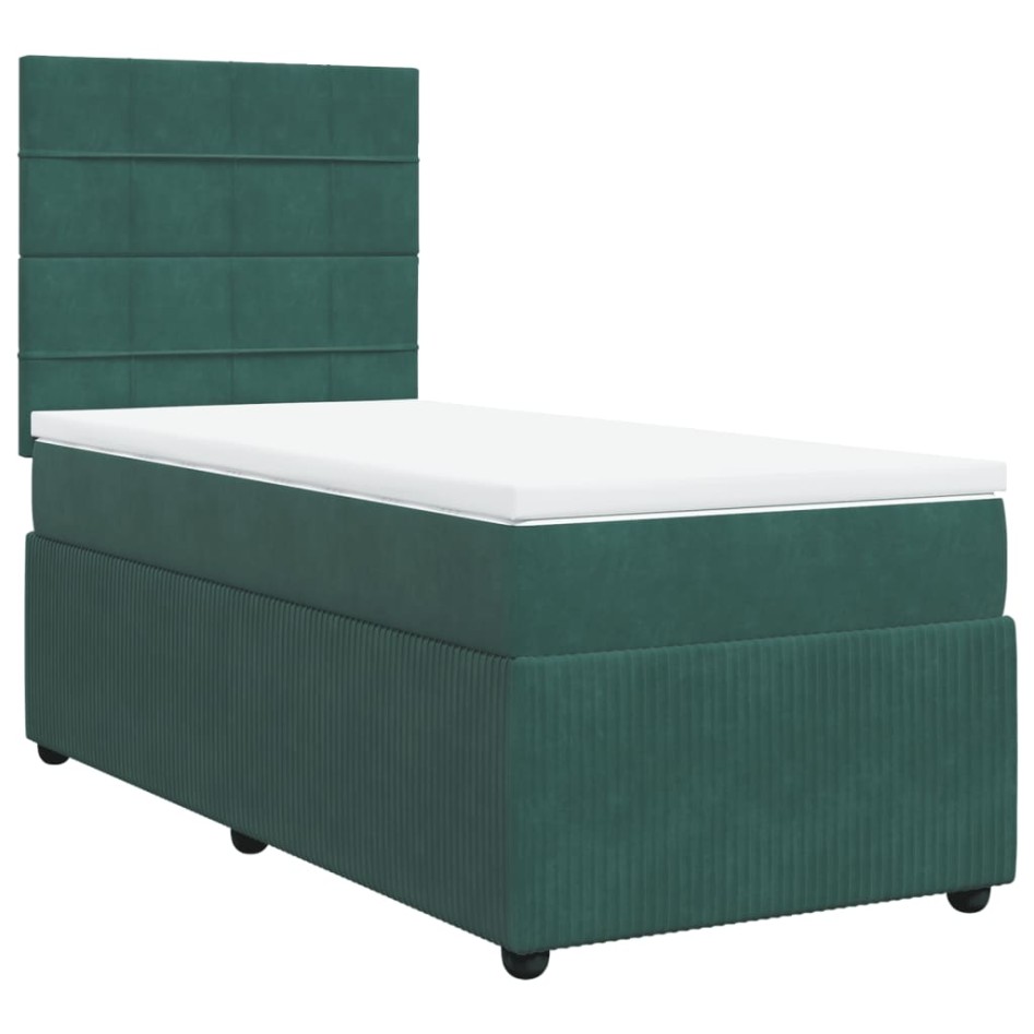 Cama box spring con colchón terciopelo verde oscuro 90x200