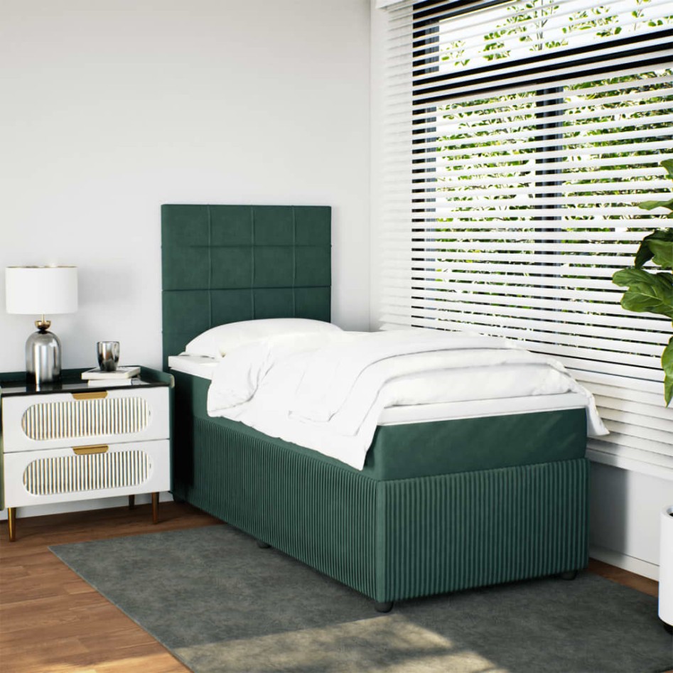Cama box spring con colchón terciopelo verde oscuro 90x200
