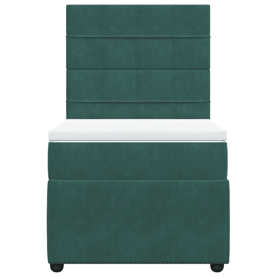 Cama box spring con colchón terciopelo verde oscuro 90x190