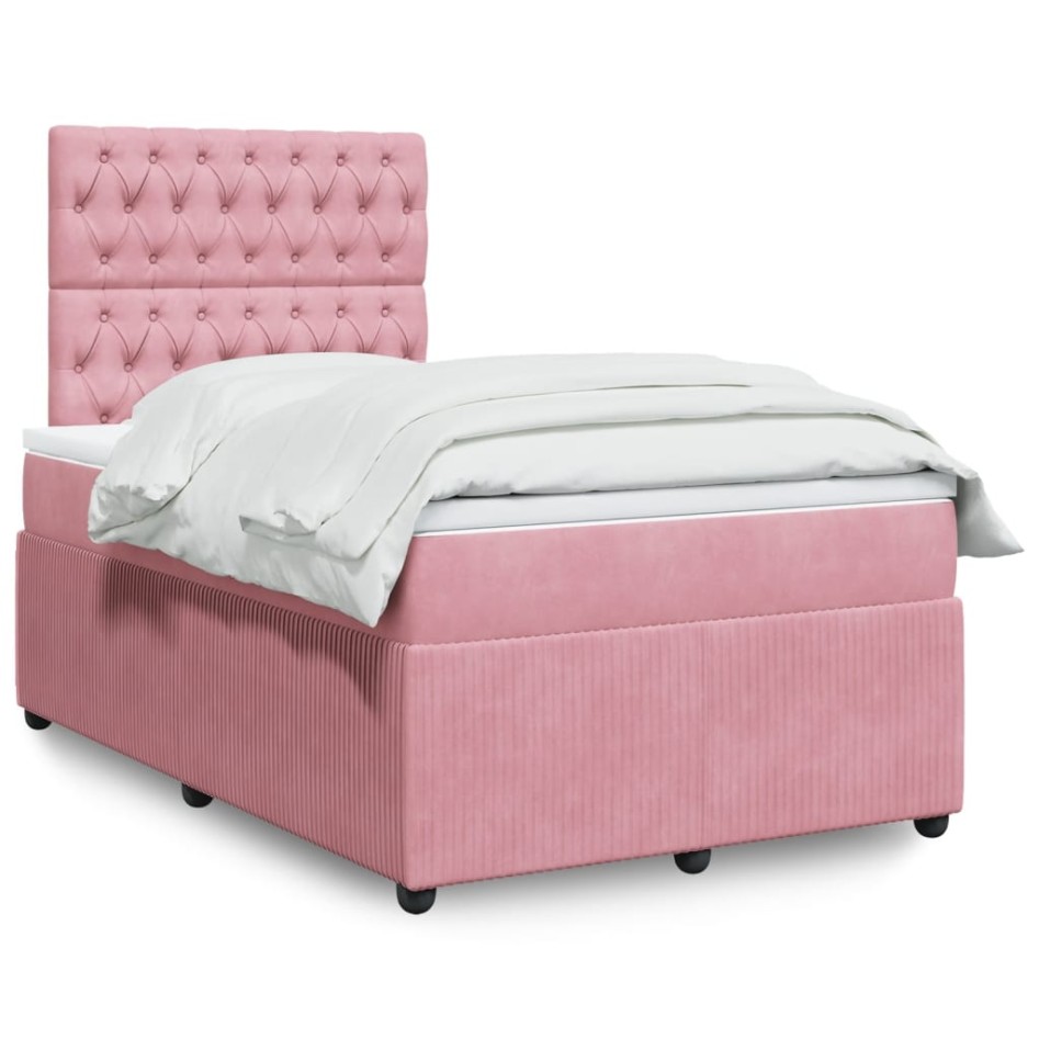 Cama box spring con colchón terciopelo rosa 120x190