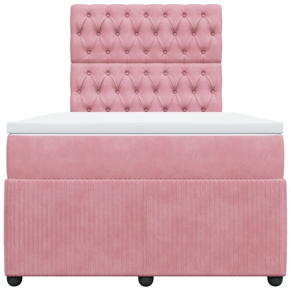 Cama box spring con colchón terciopelo rosa 120x190