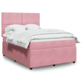 Cama box spring con colchón terciopelo rosa 140x190
